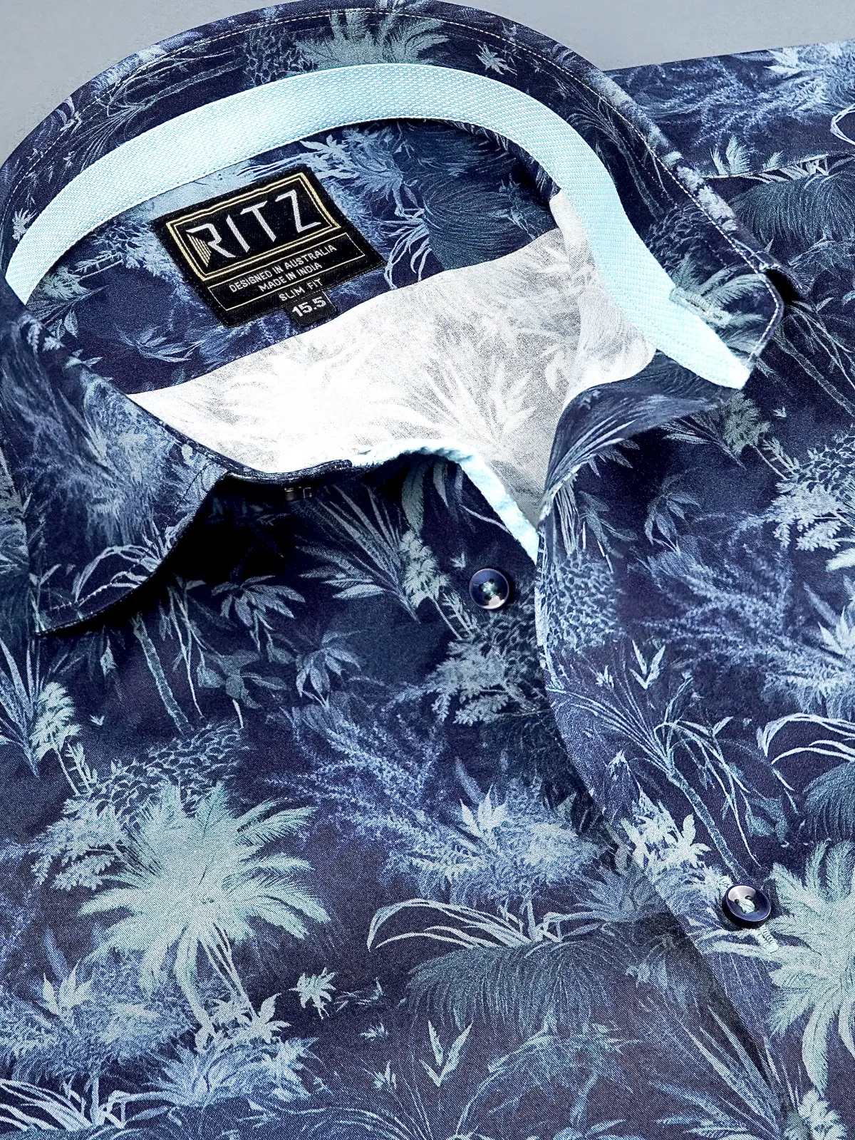 Pure Cotton Night Forest Print Indigo and Sky Shirt