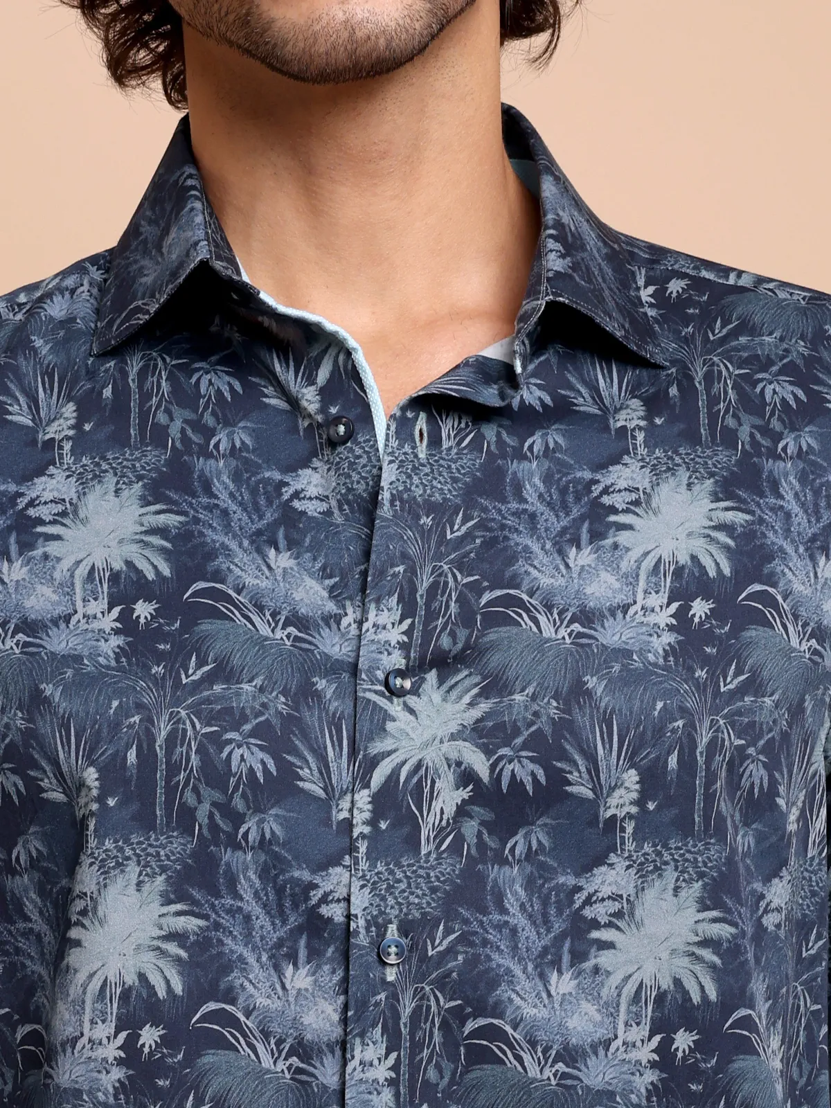 Pure Cotton Night Forest Print Indigo and Sky Shirt