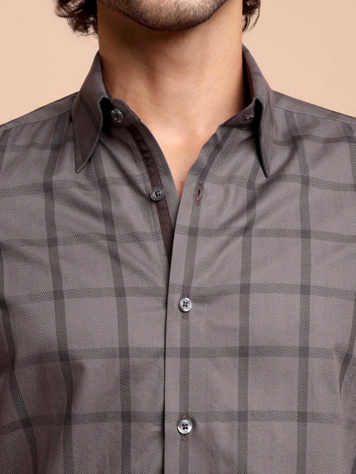 Pure Cotton Non Iron Noir Indigo Shirt - Herringbone weave