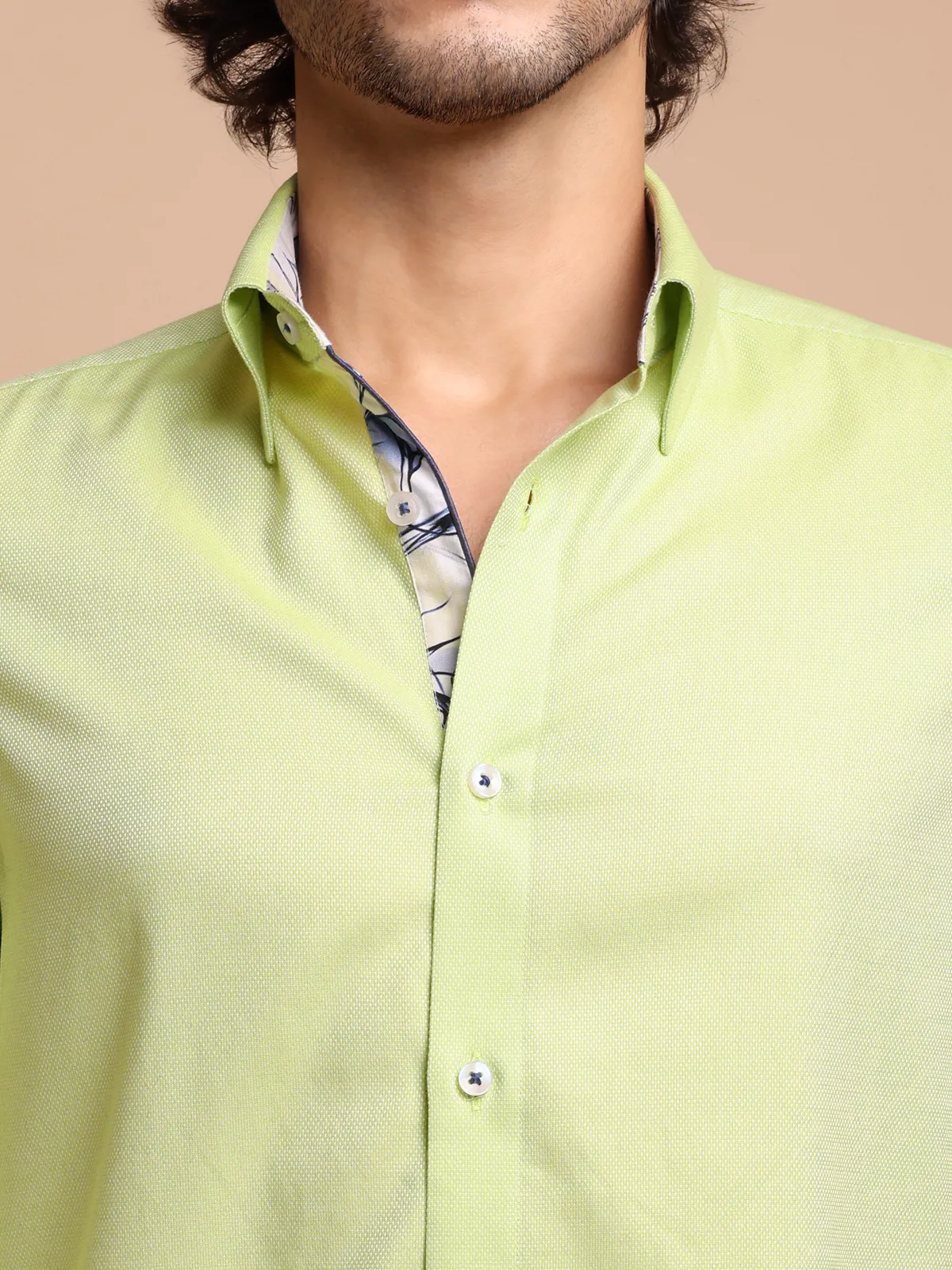 Pure Cotton Non Iron Oliveine Shirt - Dobby Weave