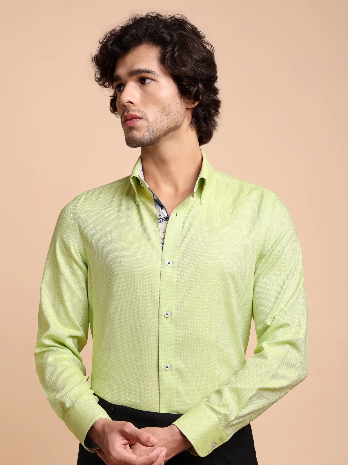 Pure Cotton Non Iron Oliveine Shirt - Dobby Weave