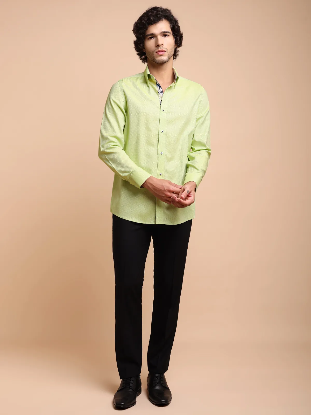 Pure Cotton Non Iron Oliveine Shirt - Dobby Weave