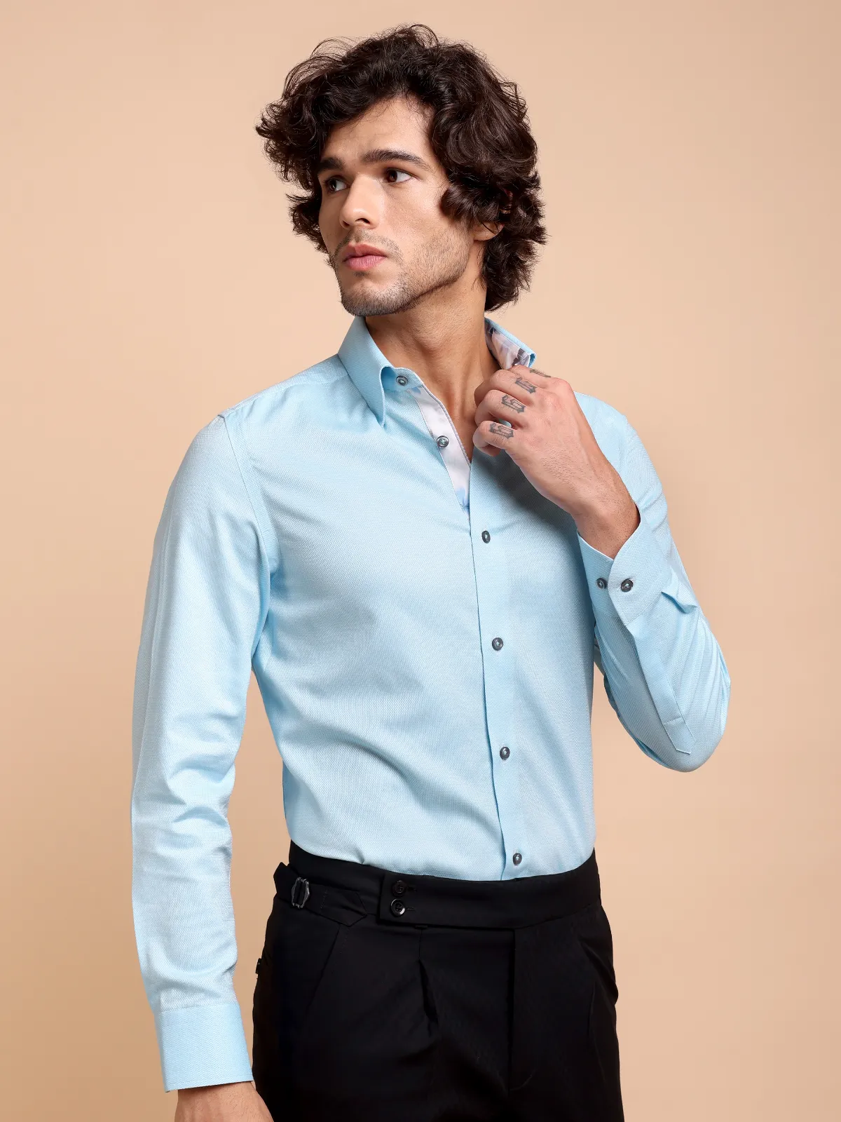 Pure Cotton Non Iron Topaz Shirt - Dobby Weave