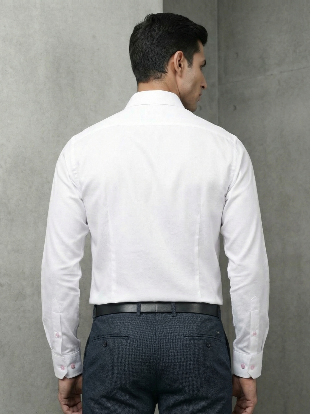Non-Iron 100% Cotton White Shirt - Diamond Weave