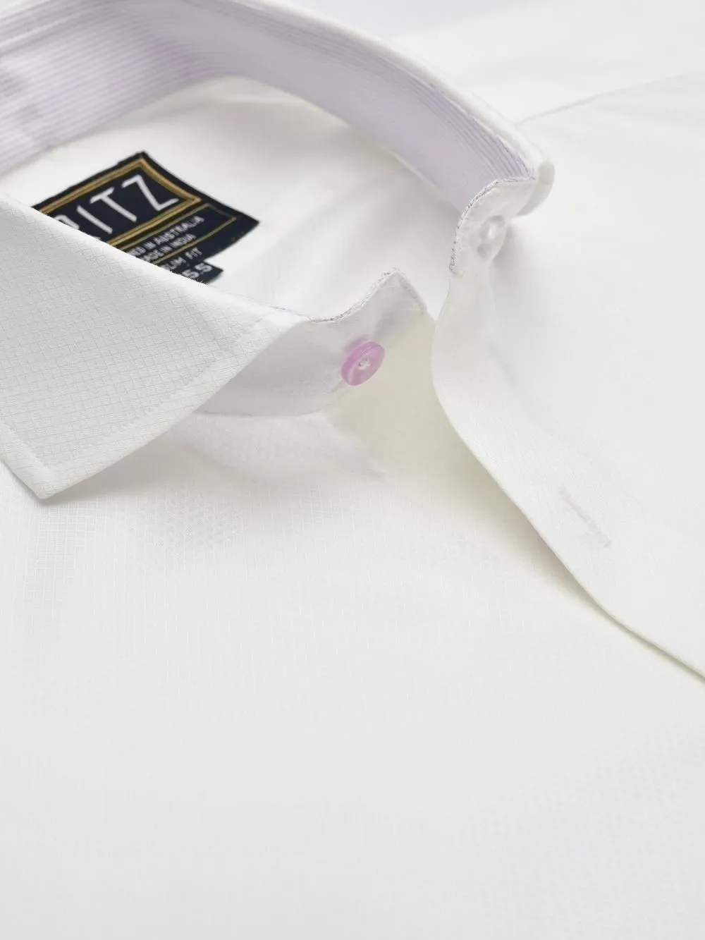 Non-Iron 100% Cotton White Shirt - Diamond Weave