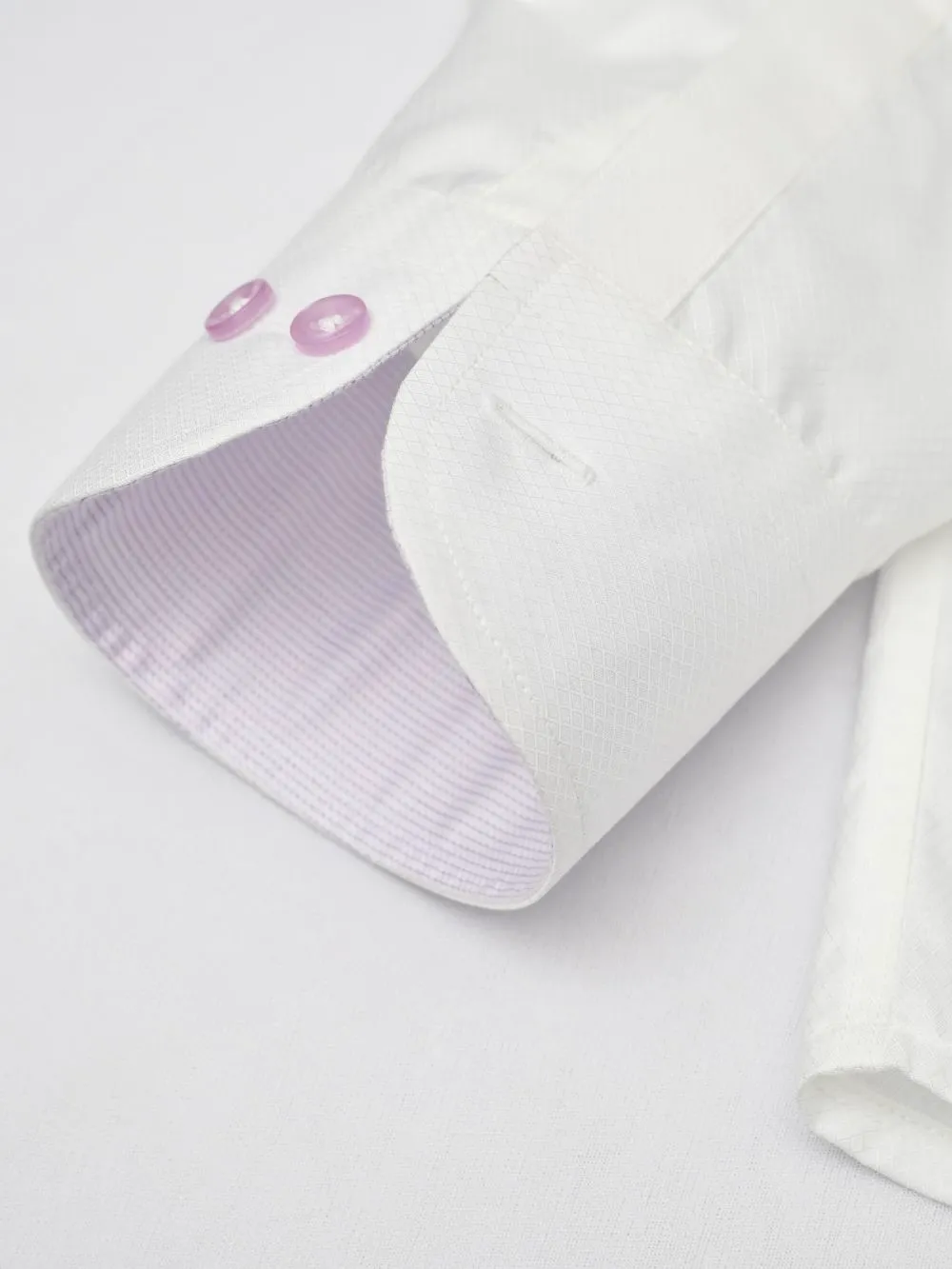 Non-Iron 100% Cotton White Shirt - Diamond Weave