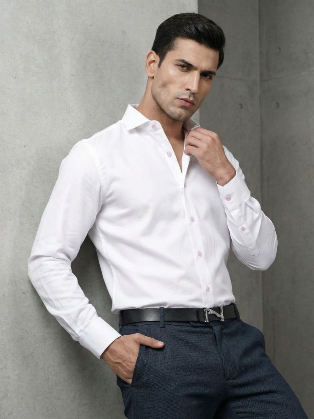 Non-Iron 100% Cotton White Shirt - Diamond Weave