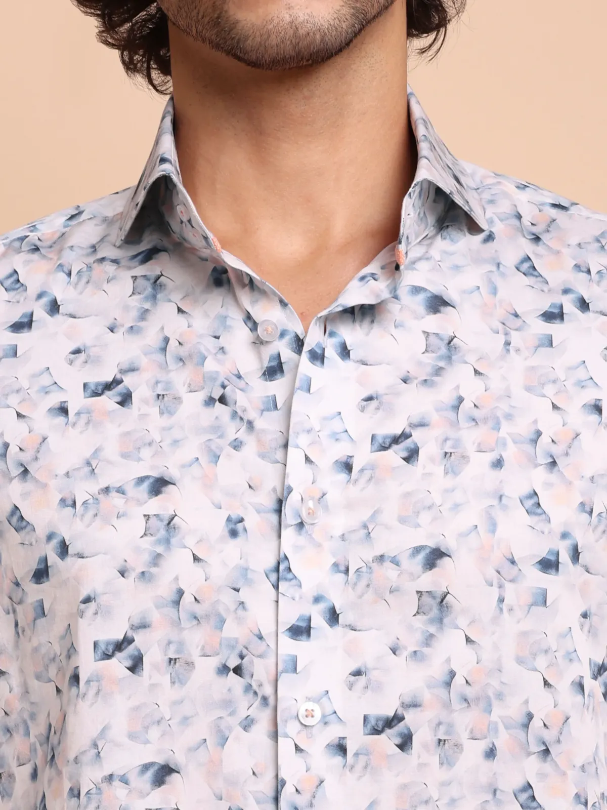 Pure Cotton Picasso's Blue in White Abstract Print Shirt