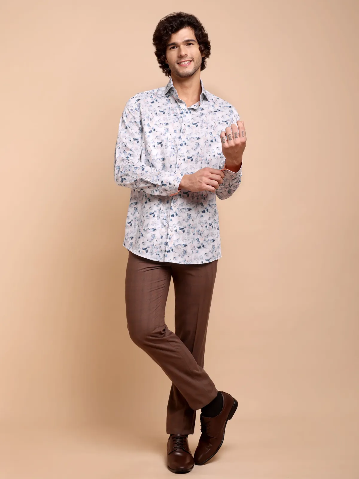 Pure Cotton Picasso's Blue in White Abstract Print Shirt