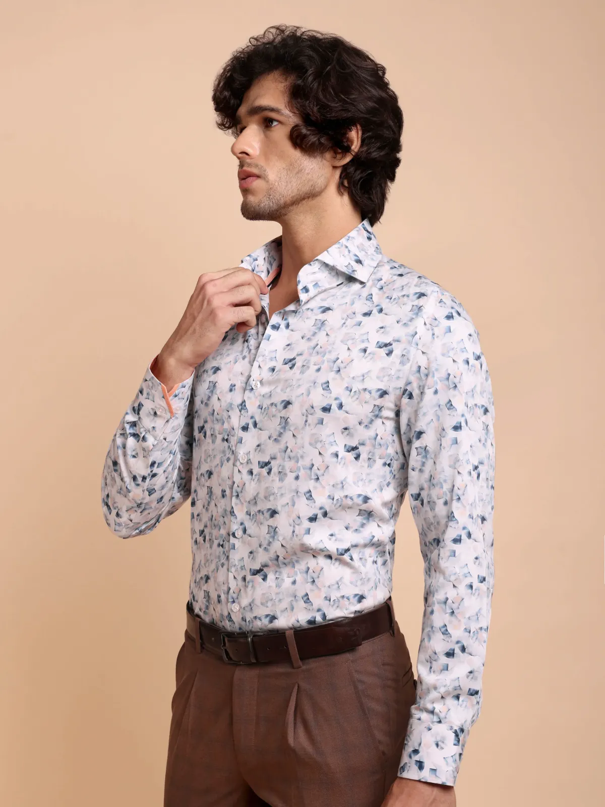 Pure Cotton Picasso's Blue in White Abstract Print Shirt