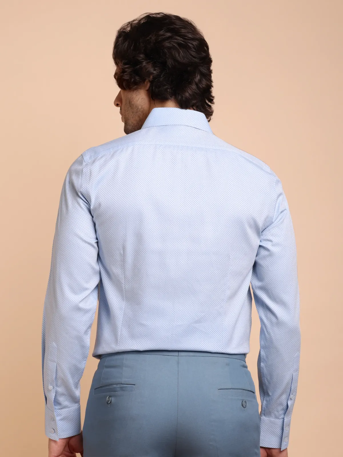 Pure Cotton Non Iron Sky Checkerboard Shirt - Dobby weave