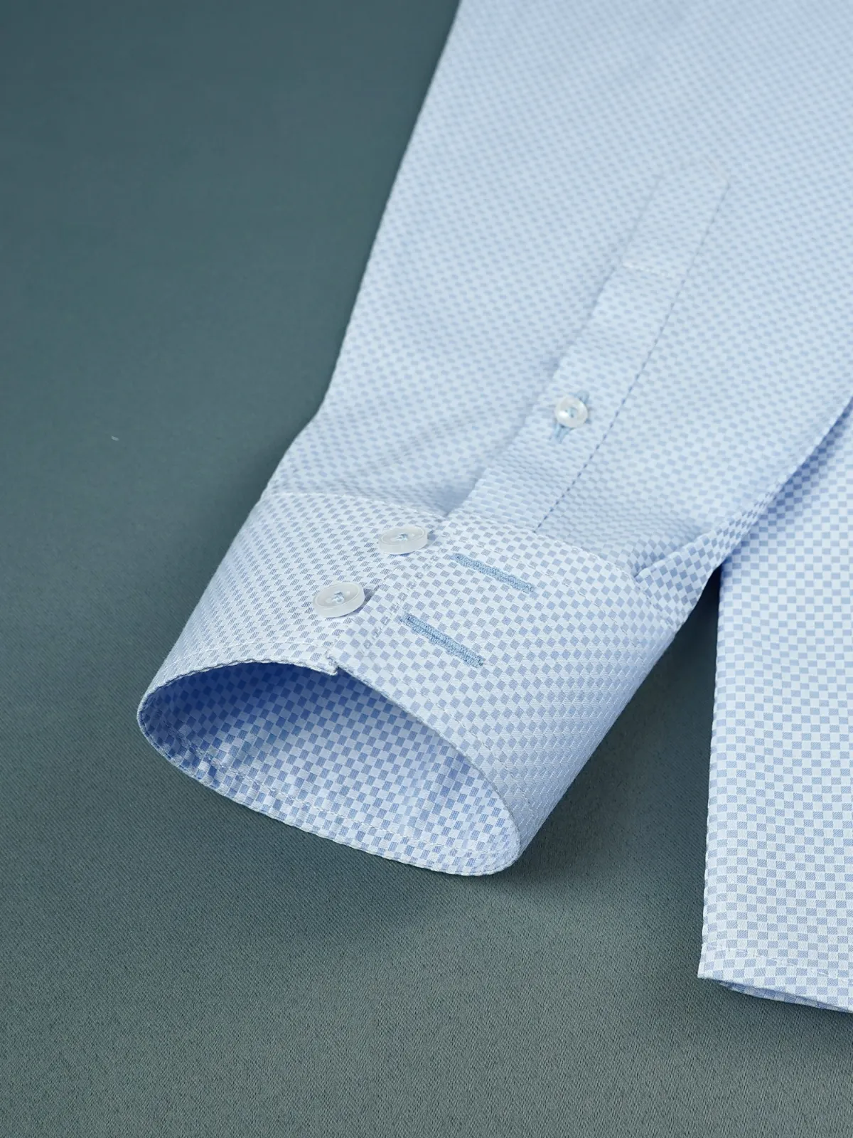 Pure Cotton Non Iron Sky Checkerboard Shirt - Dobby weave