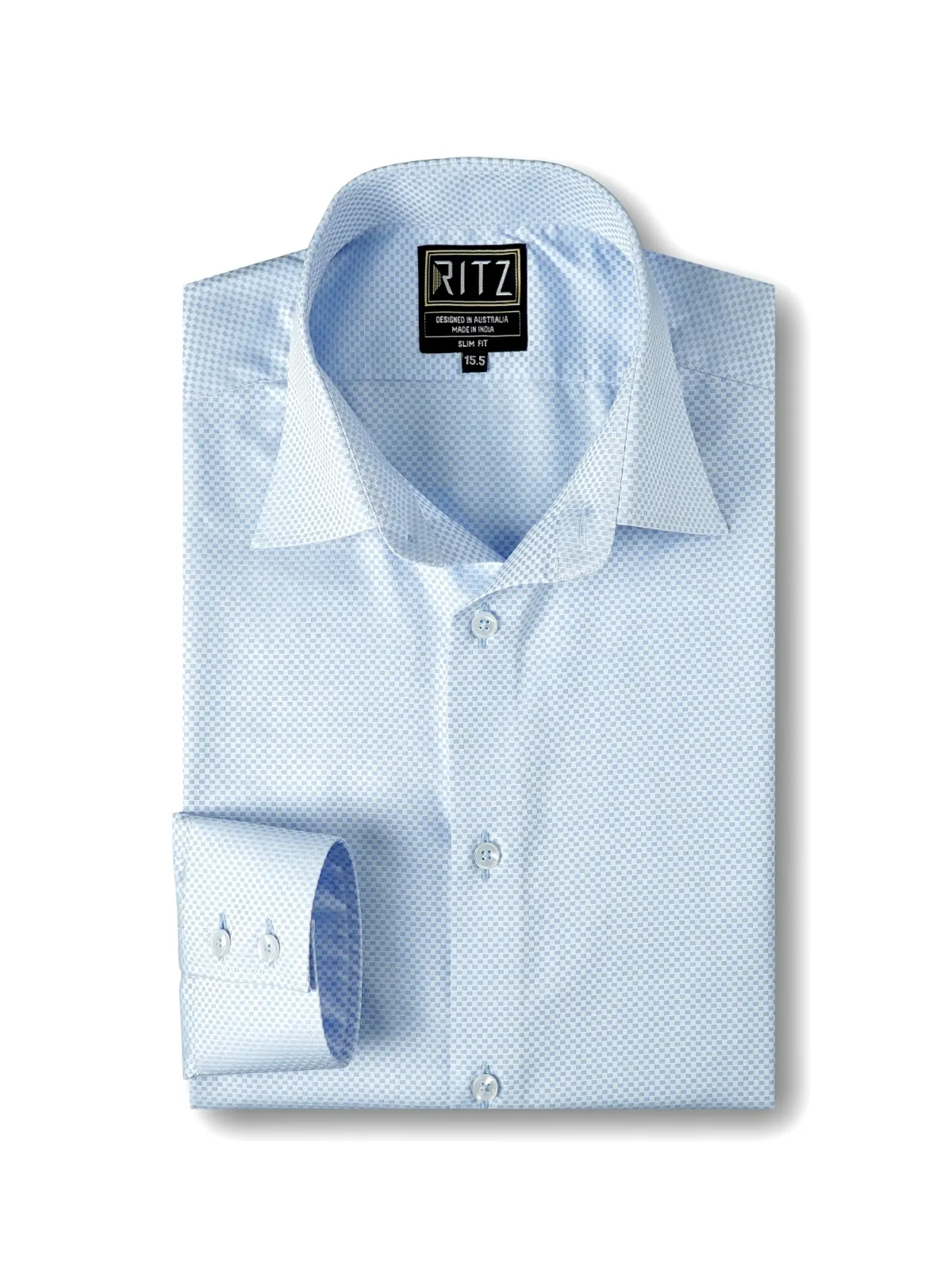 Pure Cotton Non Iron Sky Checkerboard Shirt - Dobby weave