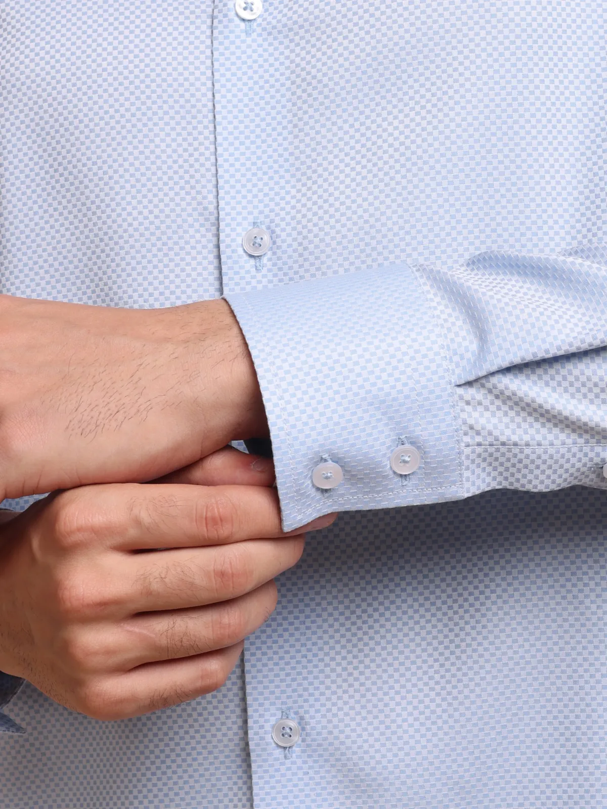 Pure Cotton Non Iron Sky Checkerboard Shirt - Dobby weave