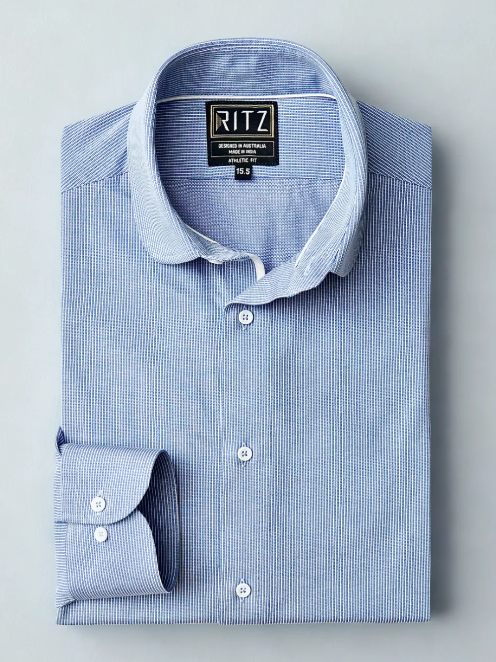 100% Cotton - Stretch Sky Mist with White Stripe Shirt