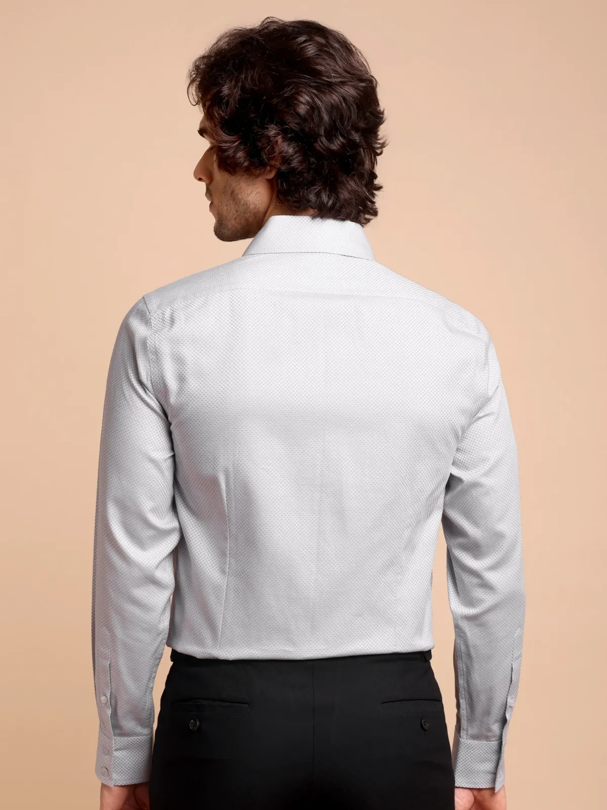 Pure Cotton Non Iron Smoke Checkerboard Shirt - Dobby weave