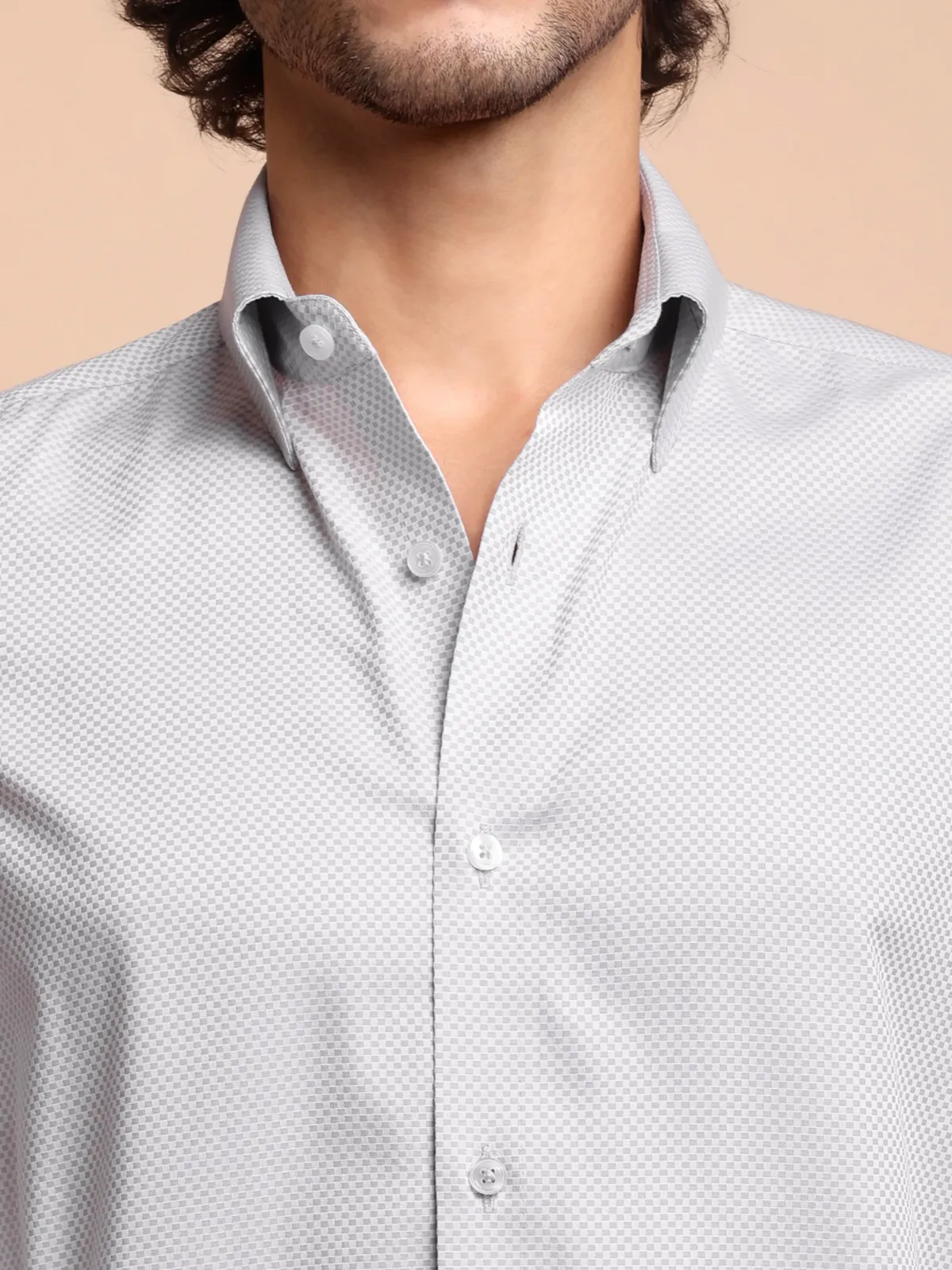 Pure Cotton Non Iron Smoke Checkerboard Shirt - Dobby weave