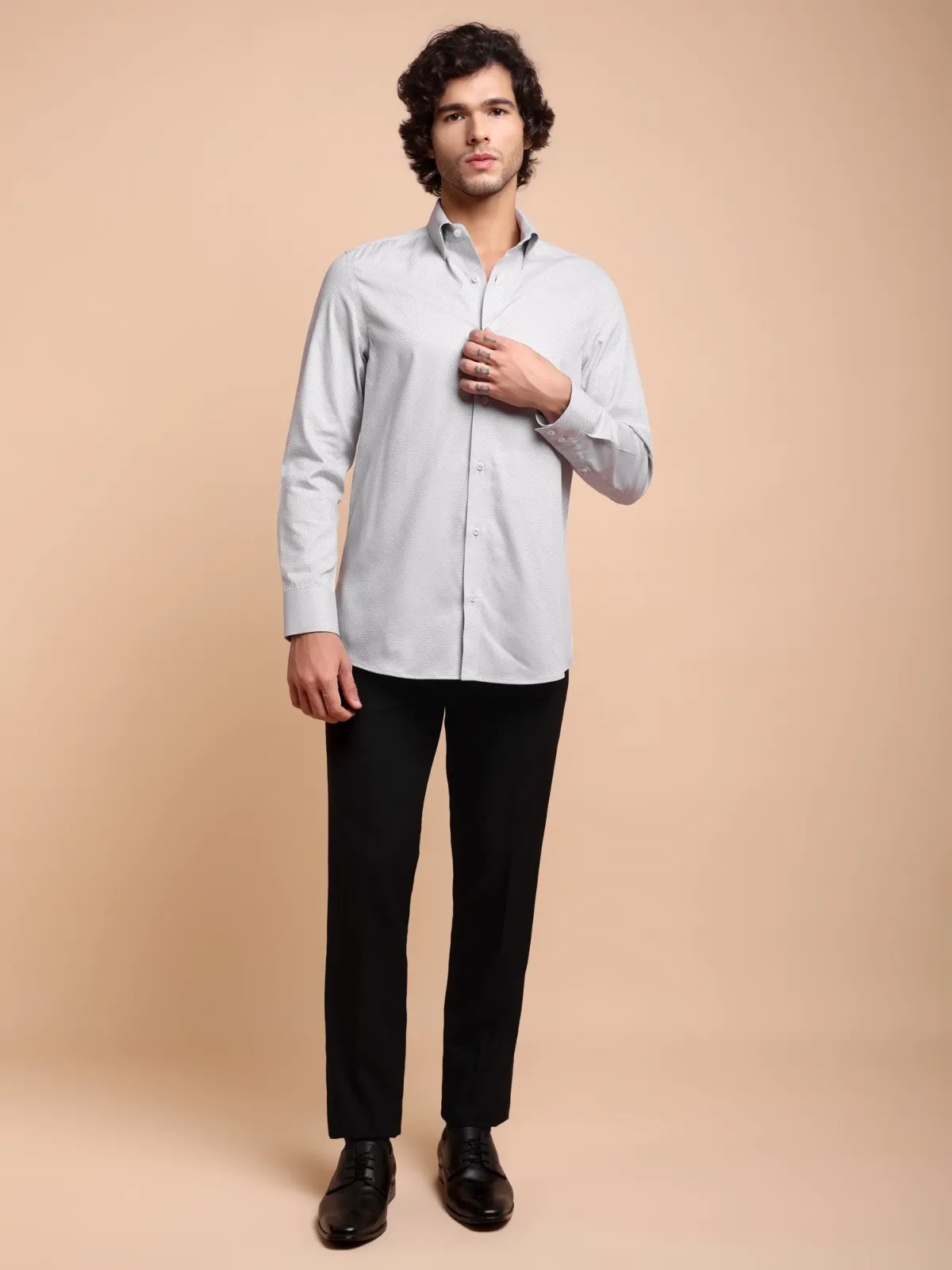Pure Cotton Non Iron Smoke Checkerboard Shirt - Dobby weave
