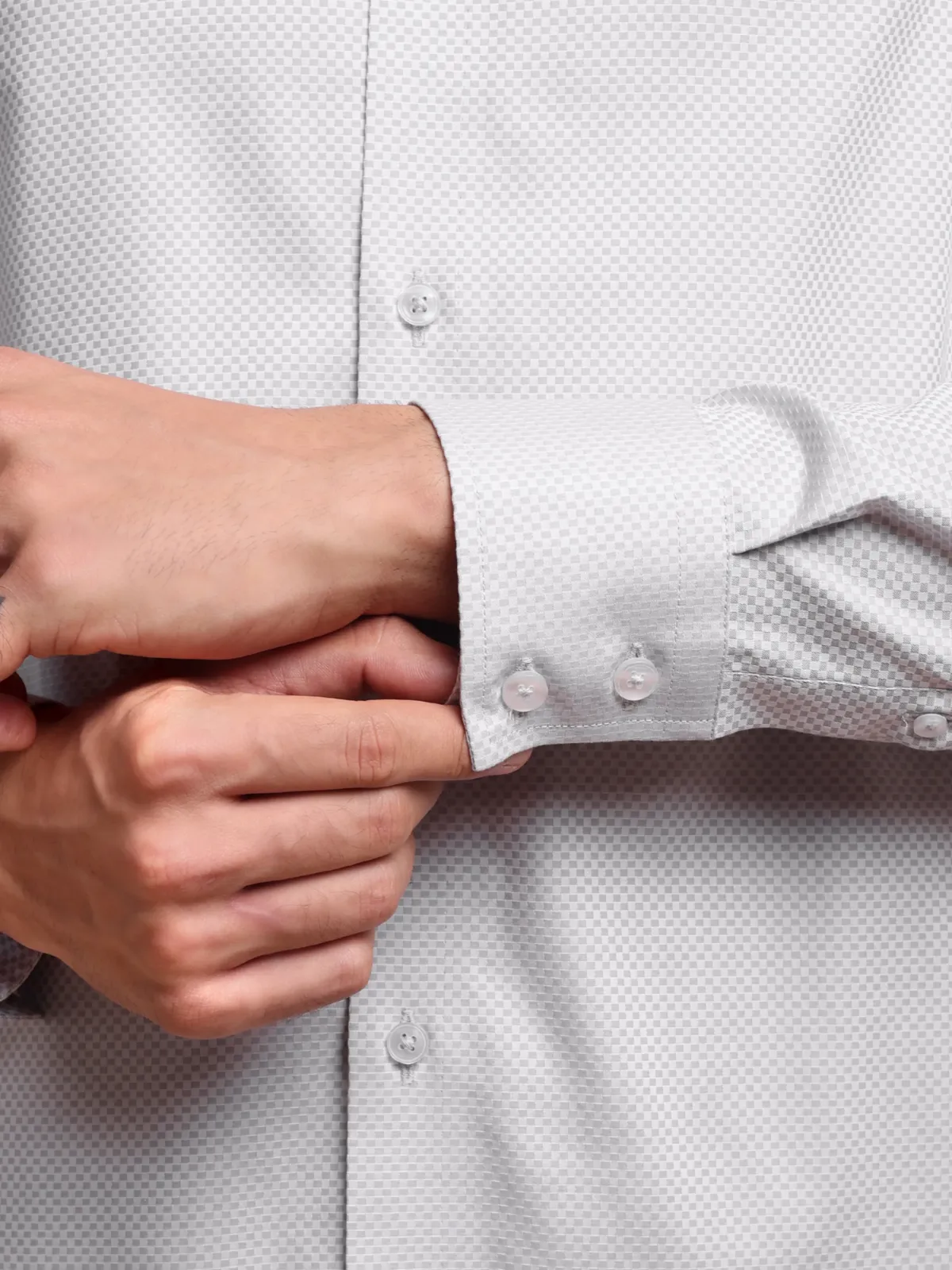Pure Cotton Non Iron Smoke Checkerboard Shirt - Dobby weave
