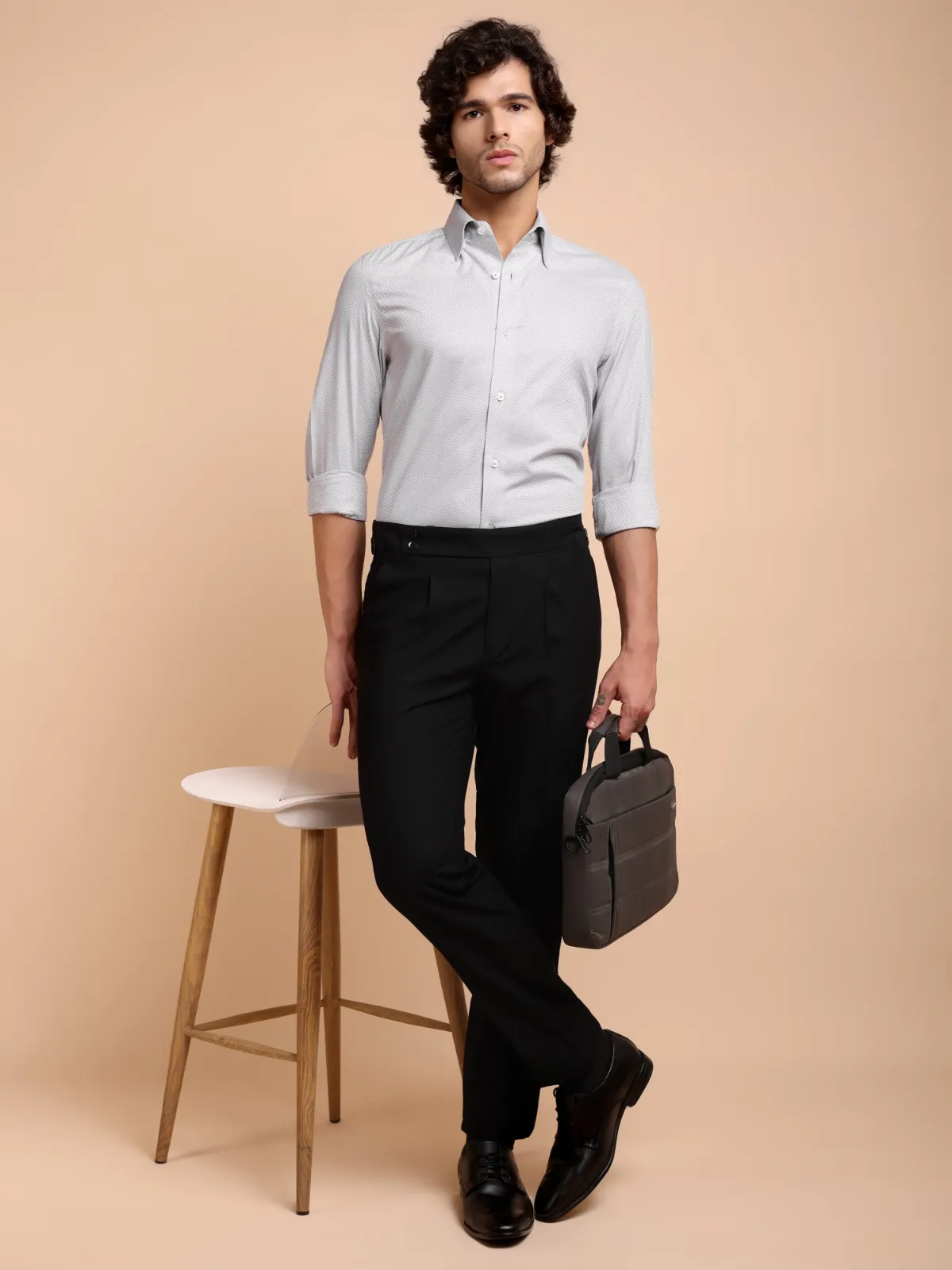 Pure Cotton Non Iron Smoke Checkerboard Shirt - Dobby weave