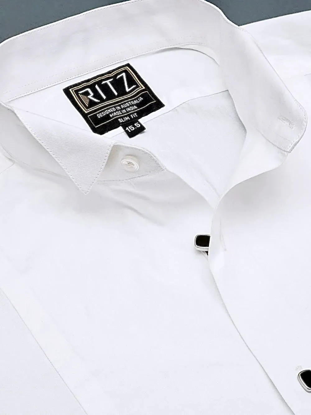 100% Cotton White Tuxedo Shirt - Twill Weave