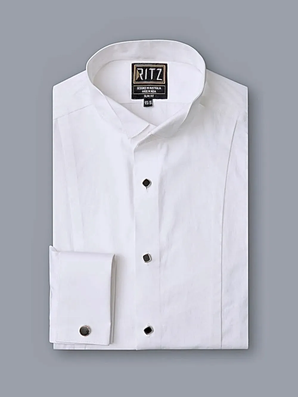 100% Cotton White Tuxedo Shirt - Twill Weave