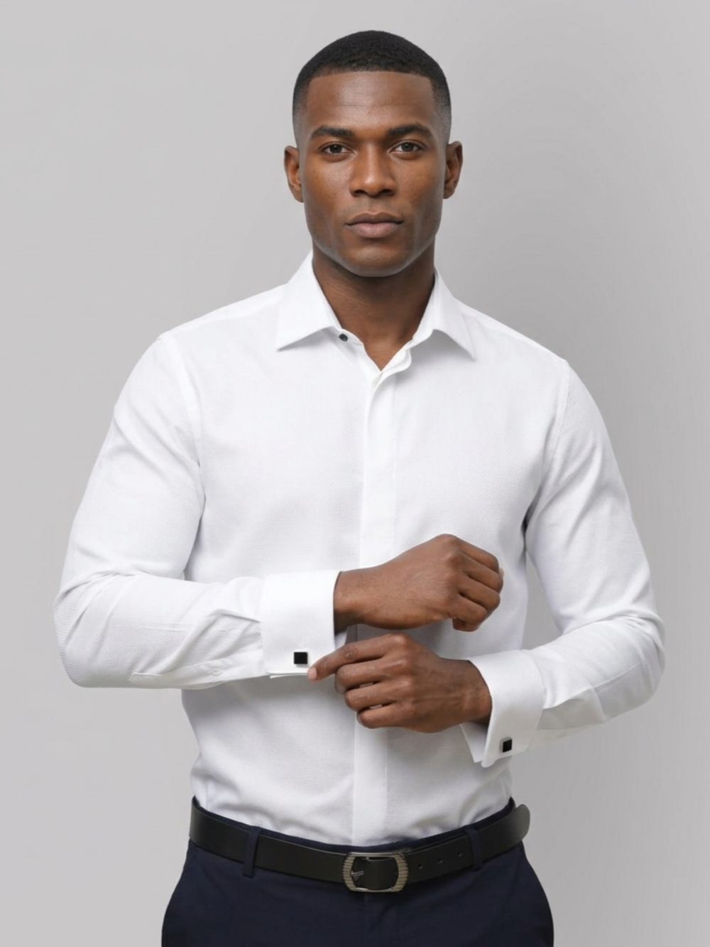 Non-Iron 100% Cotton White Shirt - Jacquard Weave