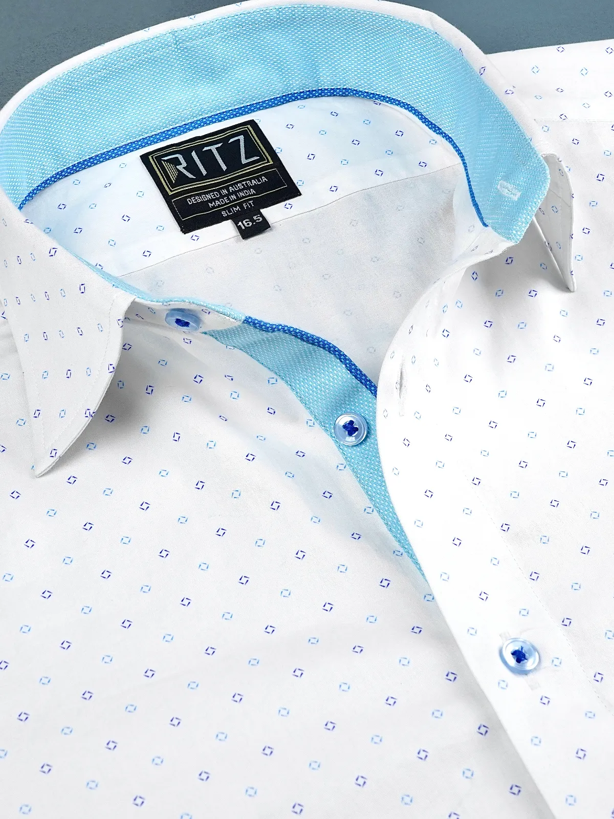 Pure Cotton White Shirt with Fine Print - Satin Weave