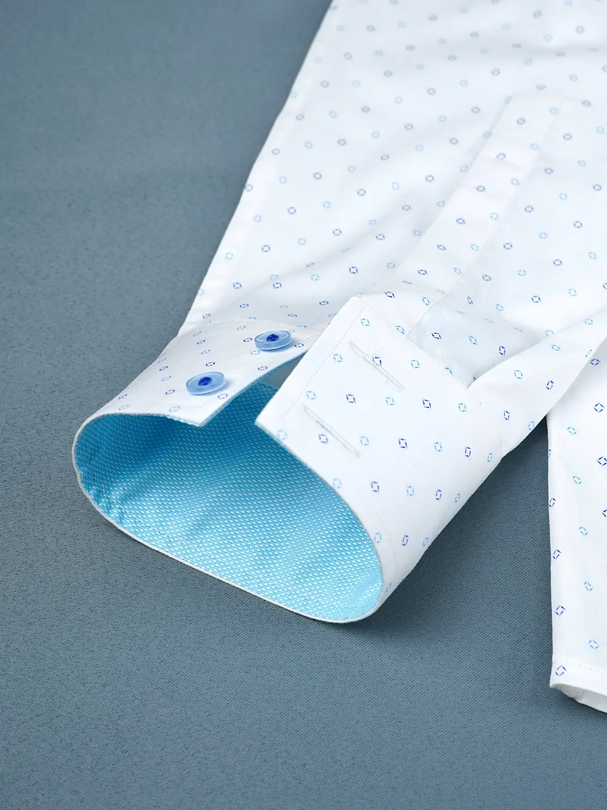 Pure Cotton White Shirt with Fine Print - Satin Weave