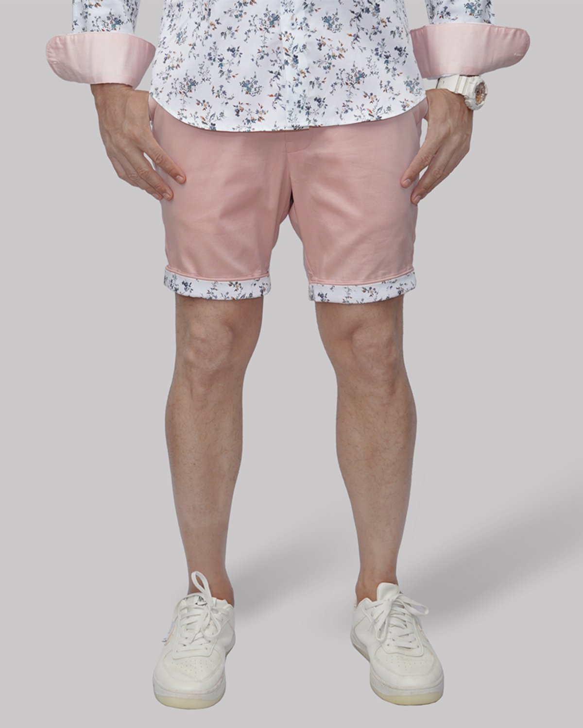 Cotton Short with Jacquard Weave and Extra Stretch - Peach