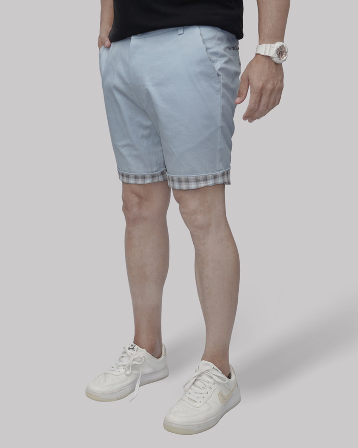 Cotton Short with Jacquard Weave and Extra Stretch - Sapphire Mist