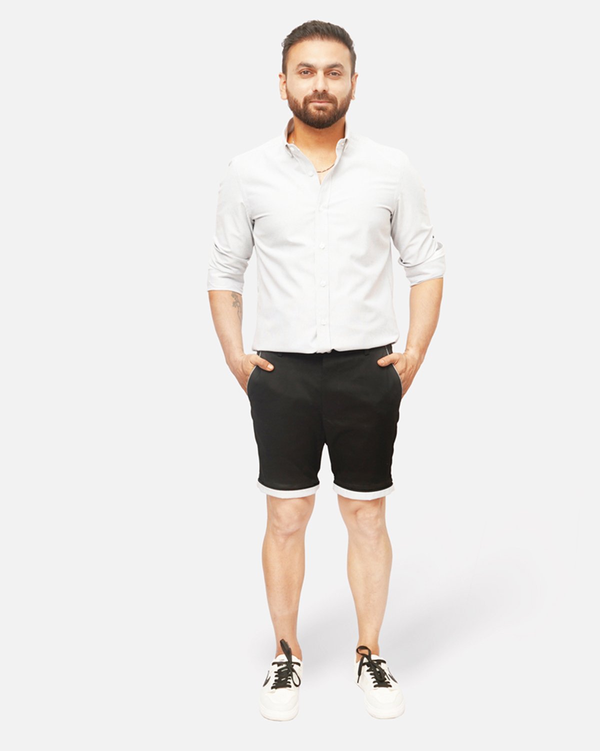 Cotton Short with Jacquard Weave and Extra Stretch - Black
