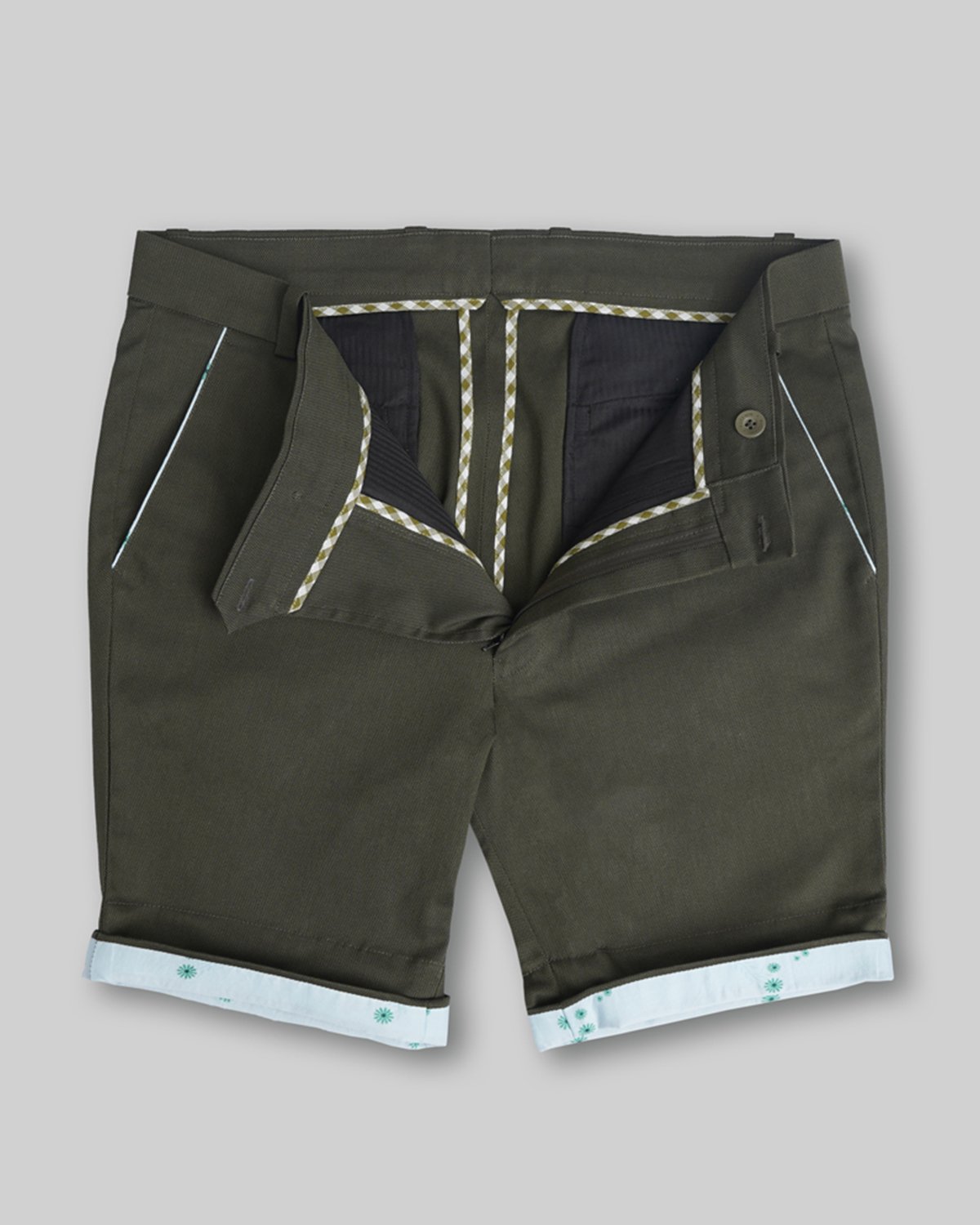 Cotton Short with Jacquard Weave and Extra Stretch - Olive Ink