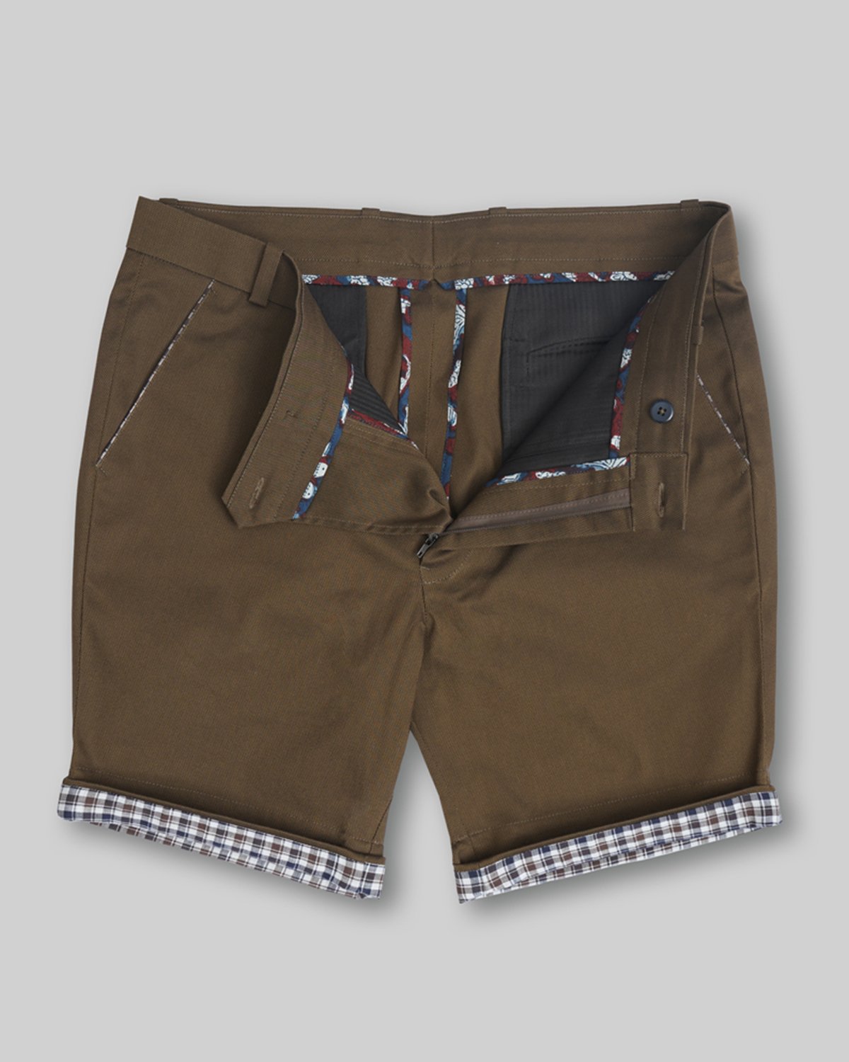 Cotton Short with Jacquard Weave and Extra Stretch - Mocha