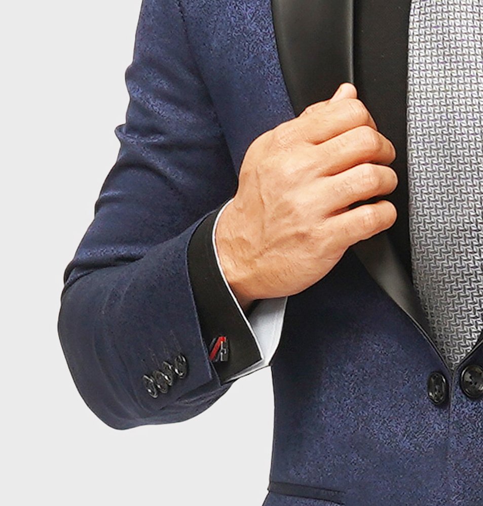 Luxury Viscose-Polyester Blend Suit with Unique Modern Print ? Royal Blue and Black