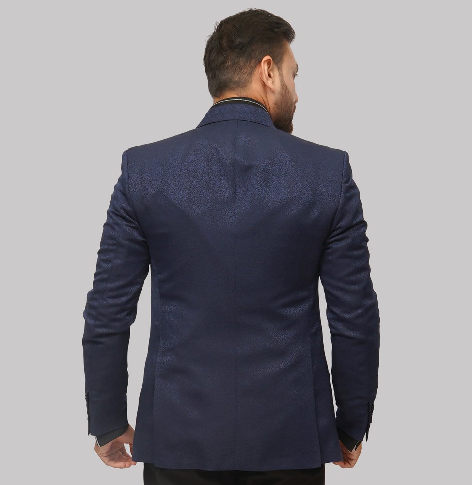 Luxury Viscose-Polyester Blend Suit with Unique Modern Print ? Royal Blue and Black