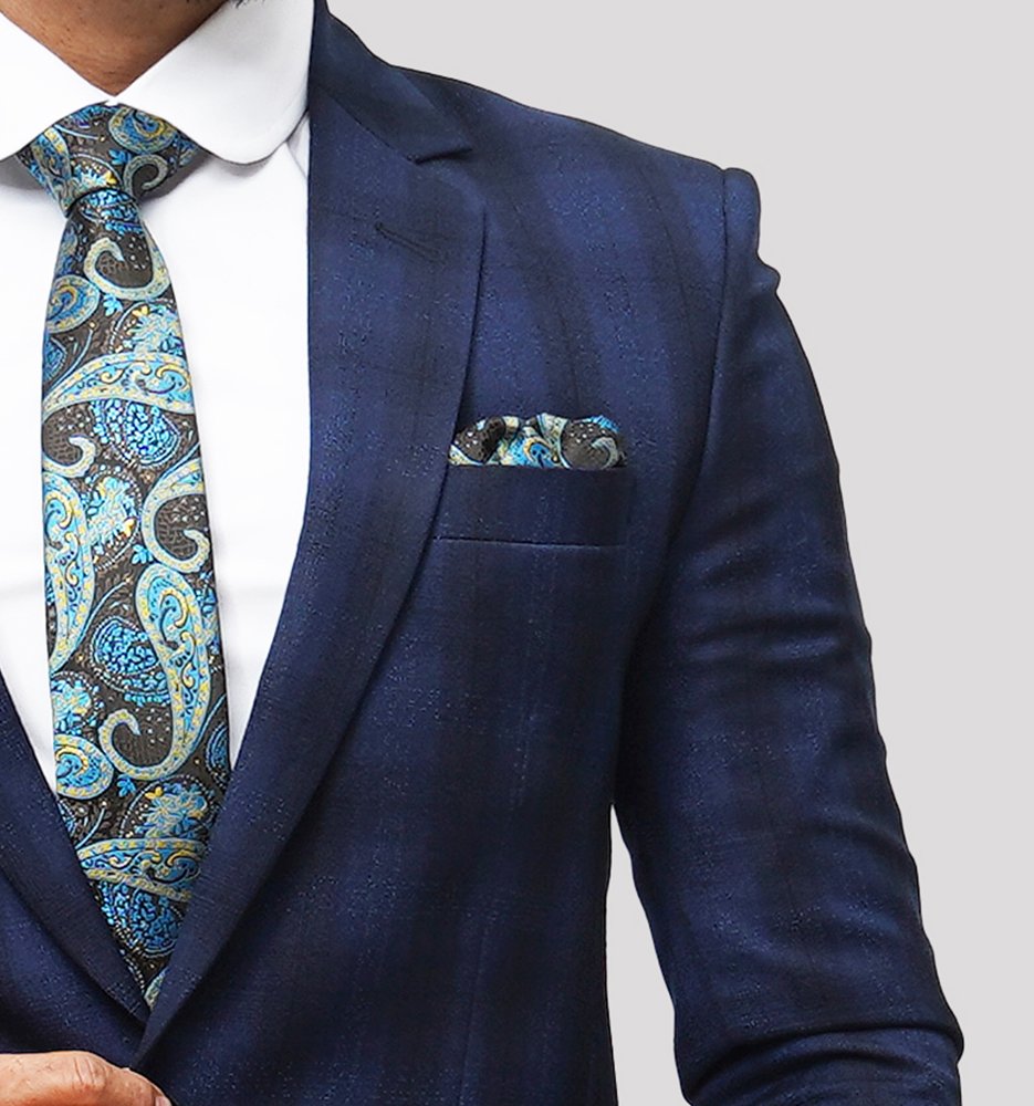 Luxury Premium Viscose Suit with Sky and Blue Grid