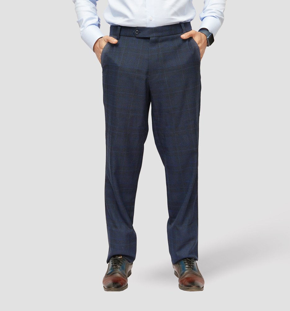 Luxury Premium Viscose Suit with Grey and Blue Grid