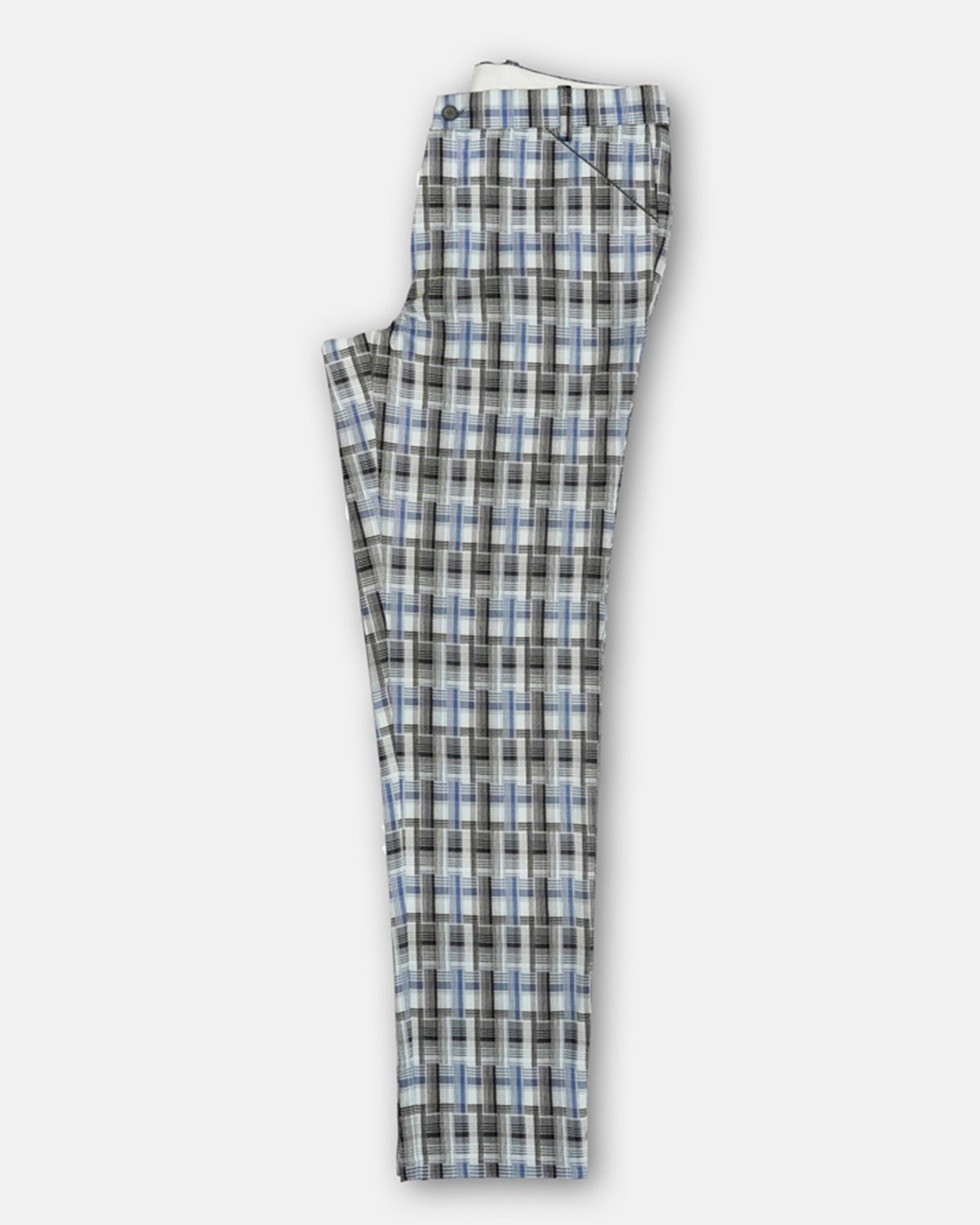 Luxury Viscose Trousers with Plaid Weave - White, Sky and Black