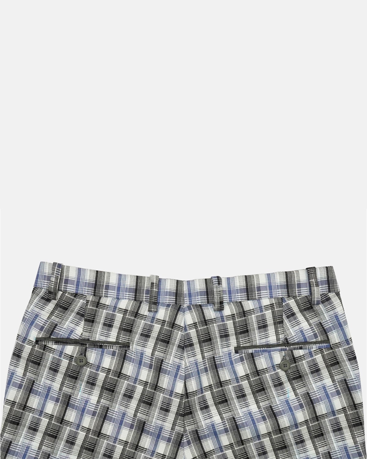Luxury Viscose Trousers with Plaid Weave - White, Sky and Black