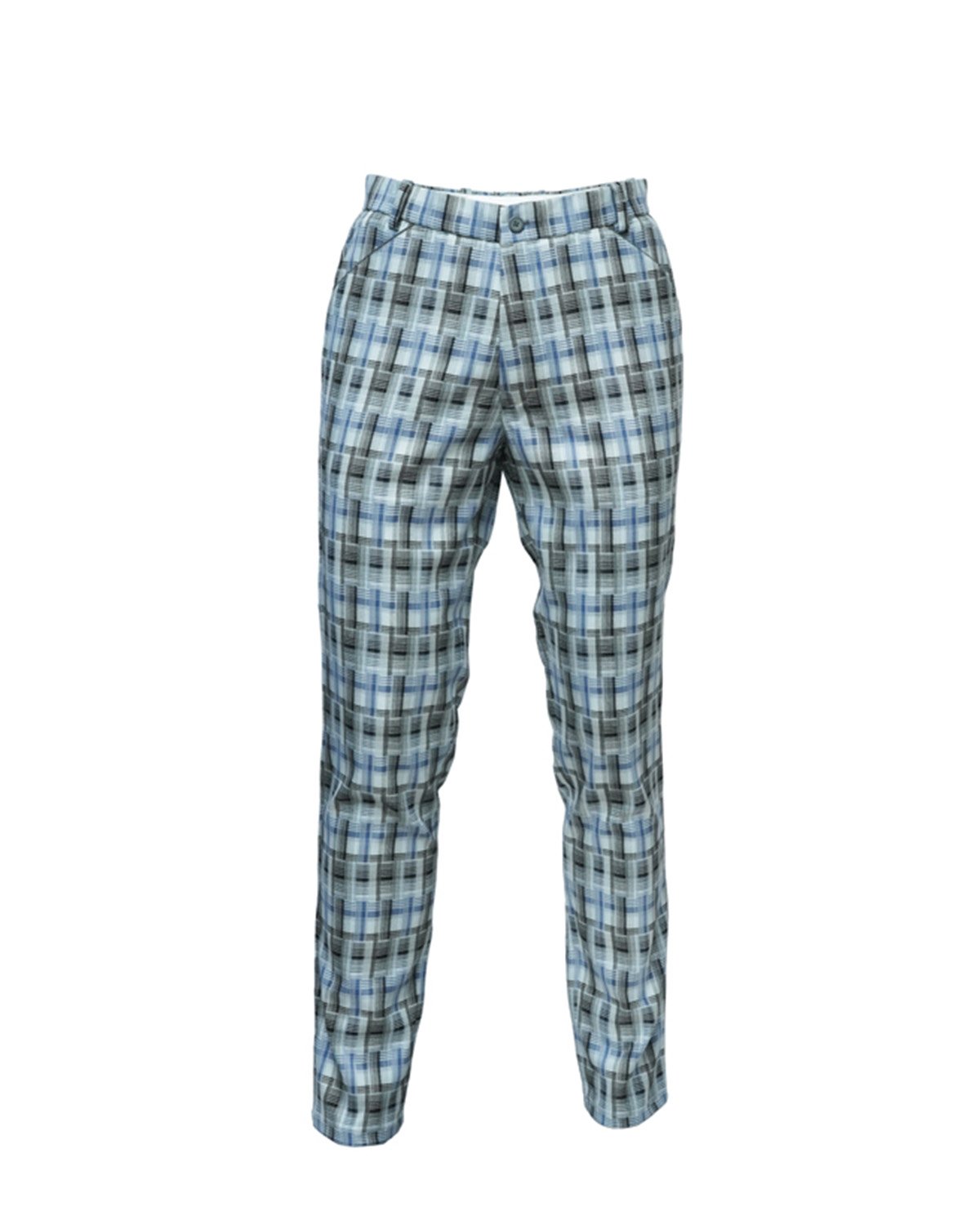 Luxury Viscose Trousers with Plaid Weave - White, Sky and Black