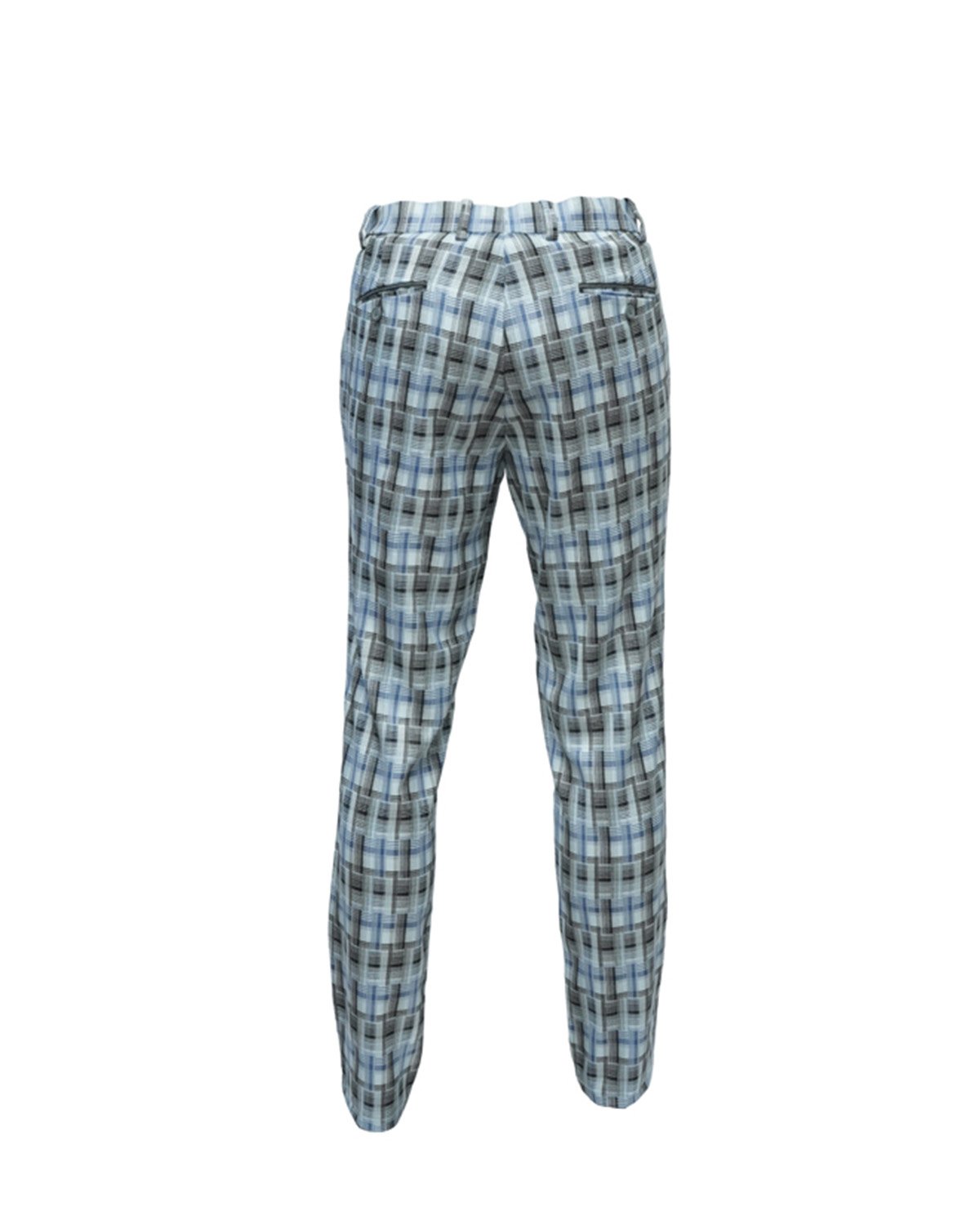 Luxury Viscose Trousers with Plaid Weave - White, Sky and Black