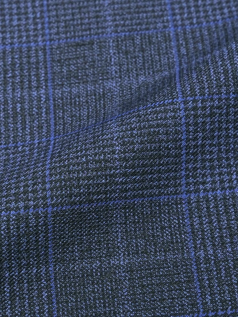 Luxury Viscose Trousers with Checked Pattern - Grey Royal Blue