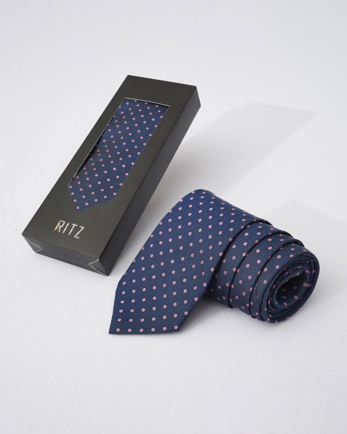 Navy base with Red and White Polka Dots Neck Tie