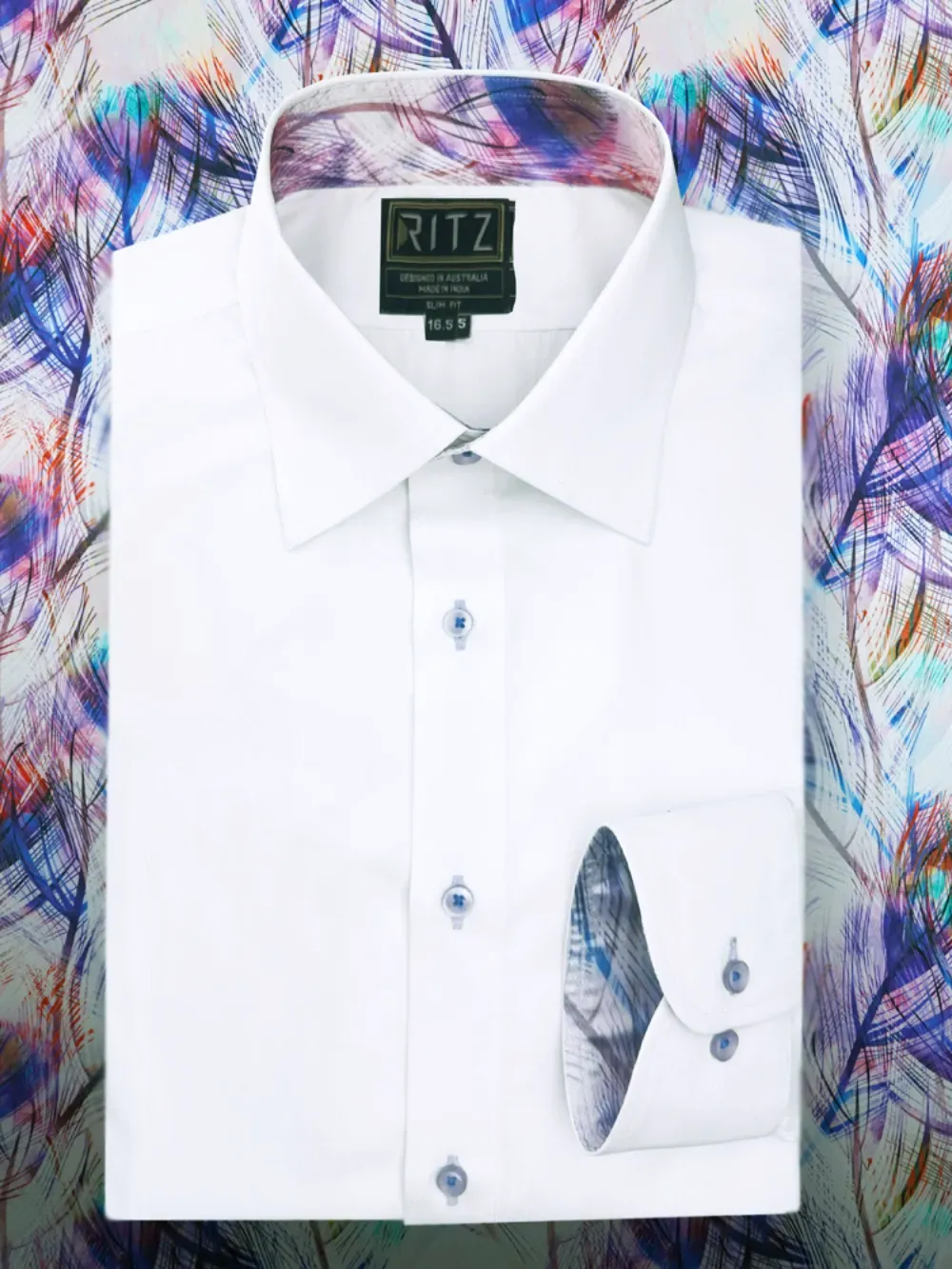 White Shirt with Signature Satin Accent - Feathers
