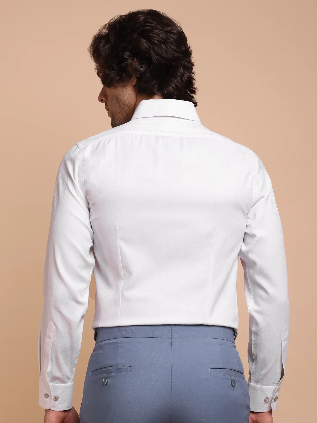 White Dress Shirt with Self Checks and Contrast Accent