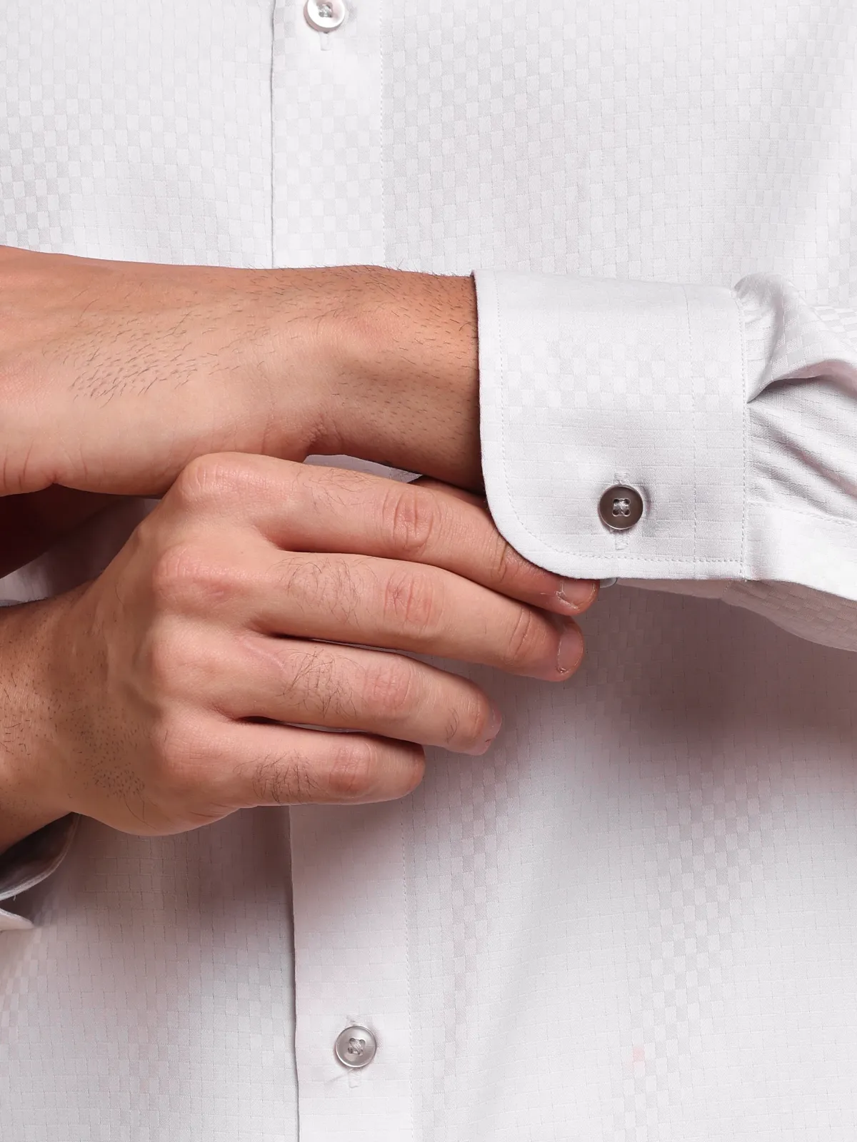 White Dress Shirt with Self Checks and Contrast Accent