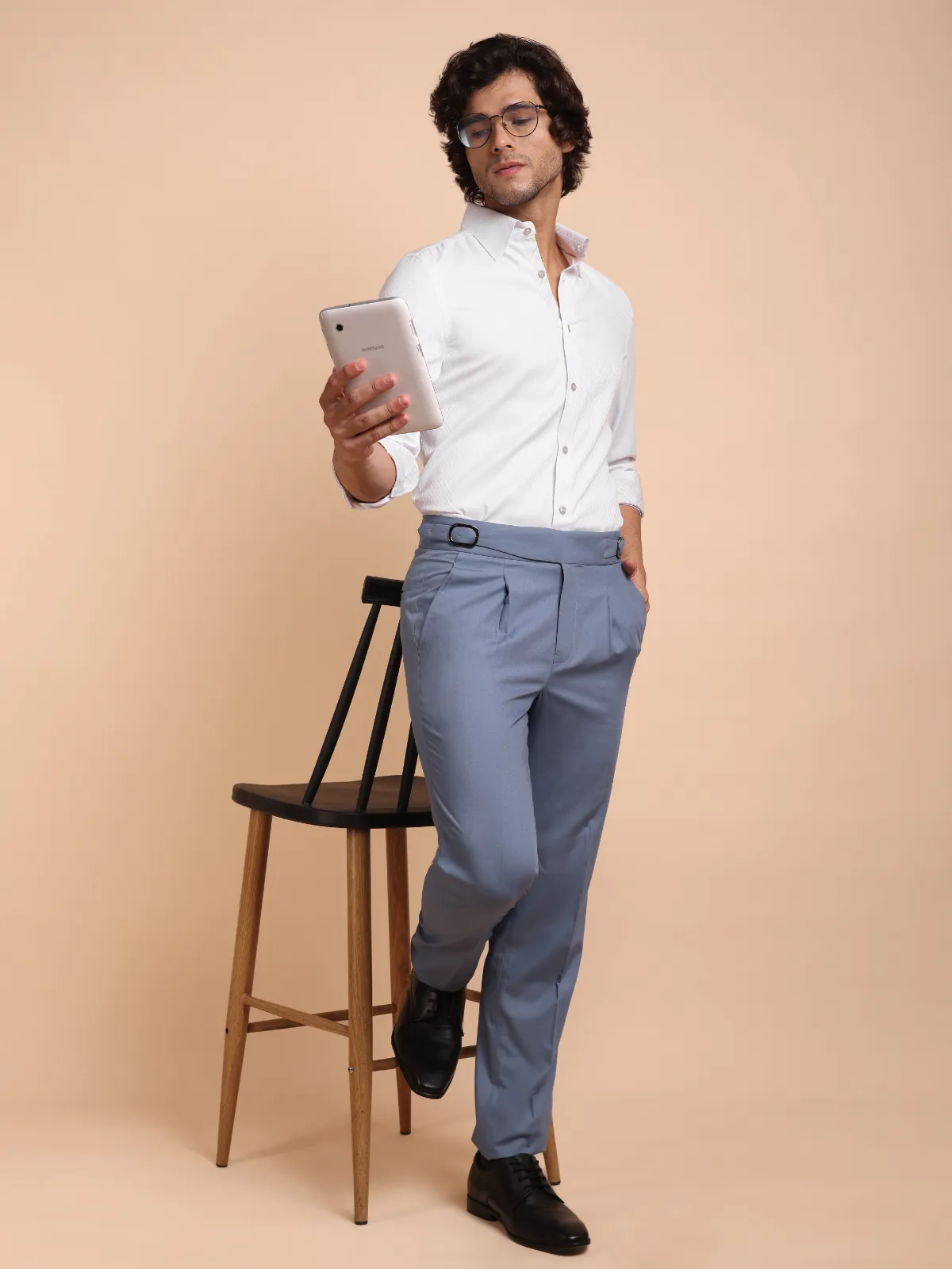 White Dress Shirt with Self Checks and Contrast Accent