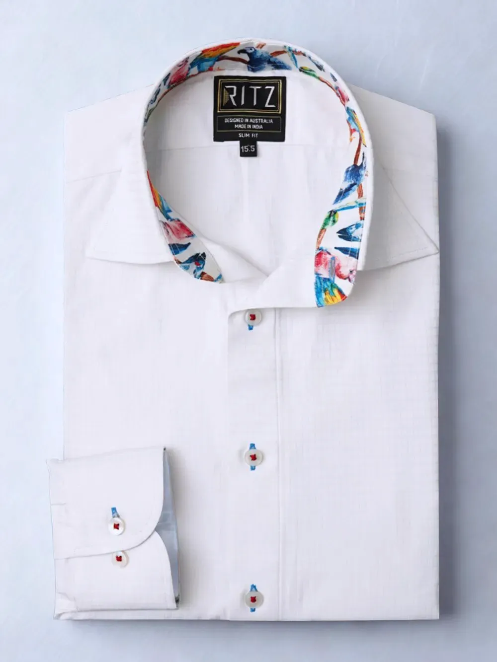 White Shirt with Signature Satin Accent - Birds