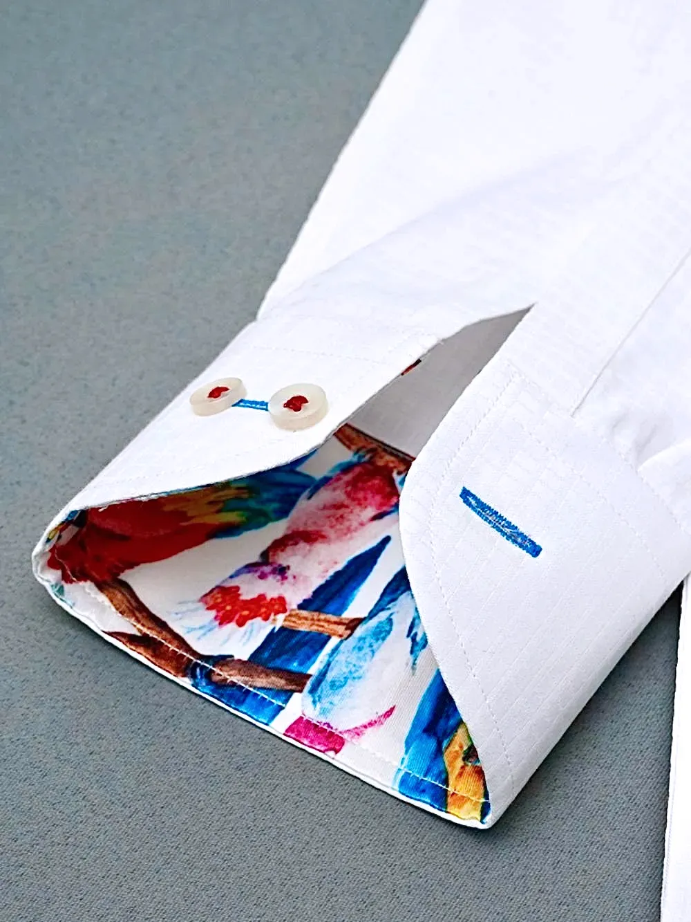 White Shirt with Signature Satin Accent - Birds